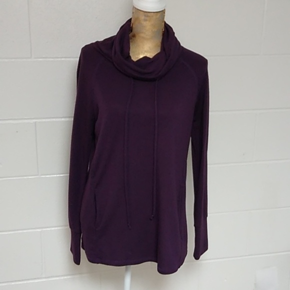 STACCATO FUNNEL NECK SOFT LONG SLEEVE, TEE SHIRT TUNIC IN RICH PLUM. - Picture 1 of 7